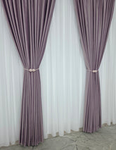 Set Suzana: Perdea Albă Din Voal Si Draperie Catifea Mov Lila